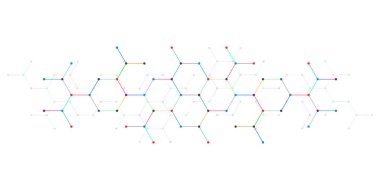 Genetik mühendisliği ve moleküler yapı, altıgen DNA ağı, bilim kimyasalı ve biyoteknoloji konsepti, yenilik teknolojisi, sağlık ve tıp tasarımı. Vektör illüstrasyonu