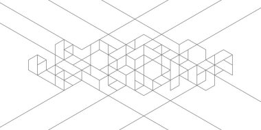 İzometrik şekil blokları olan grafik tasarım elementleri. Soyut geometrik arkaplanın yaratıcı vektör çizimi.