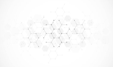 Genetik mühendisliği ve moleküler yapı, altıgen DNA ağı, bilim kimyasalı ve biyoteknoloji konsepti, yenilik teknolojisi, sağlık ve tıp tasarımı. Vektör illüstrasyonu