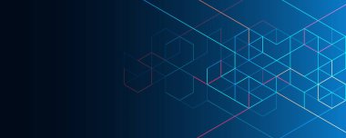 İzometrik dijital blokları olan soyut geometrik arkaplan. Blockchain konsepti ve modern teknoloji. Görüntü