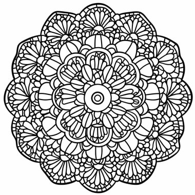 Temiz geometrik çizgilere sahip minimalist bir çiçek mandala, yaratıcı projeler, rahatlama temaları veya sanatsal ifadeler için mükemmel.