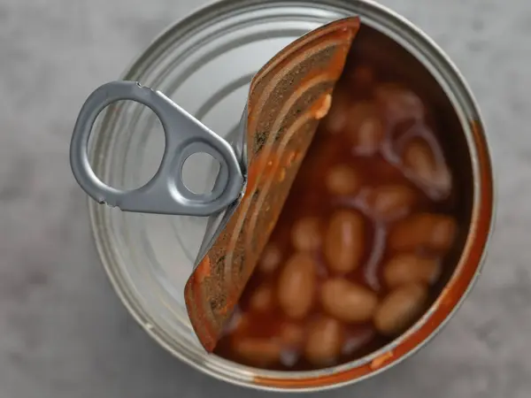 Half Opened Can Ring Pull Baked Beans Tomato Sauce — Stock Photo, Image