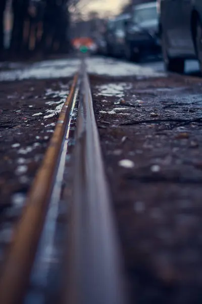Σιδηροδρομική Γραμμή Χειμώνα — Φωτογραφία Αρχείου