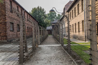 Auschwitz, Poland- 16 Temmuz 2023: Auschwitz-Birkenau toplama kampı Polonya
