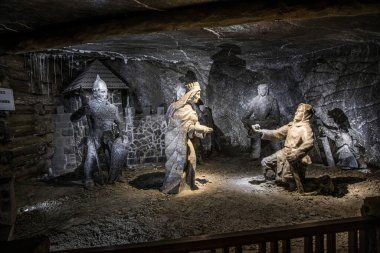Wieliczka, Poland- 16 Temmuz 2023: Szyb Danilowicza Wieliczka Tuz Madeni Heykeli.