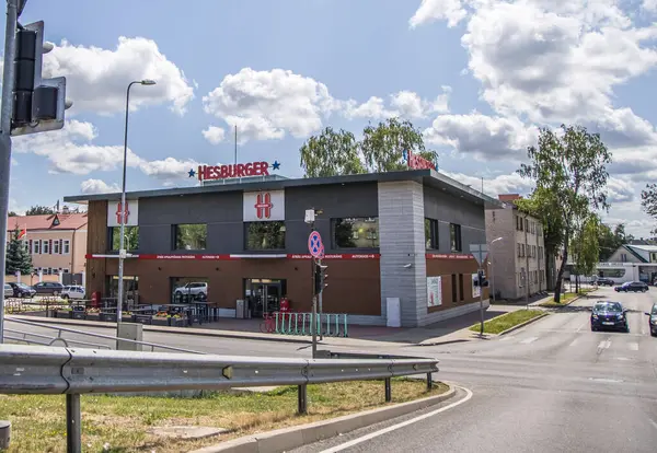 stock image Zarasai, Lithuania- July 15, 2023: Fast food restaurant Hesburger. Hesburger is fast food chain based in Finland.