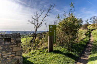 Harefield Beacon, İngiltere - 15 Ekim 2023: National Trust Harefield Beacon Cotswold yolu, halk yolu işareti.