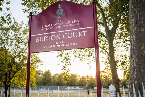 stock image London, UK - September 14, 2023: The Royal Hospital Chelsea Burton Court Sign.