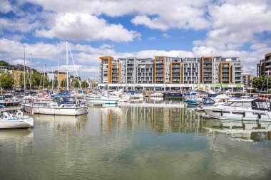 Portishead, UK- August 10, 2023: Marina bay full of boats and yachts on a nice sunny summer day. clipart