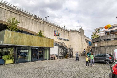 London, UK- August 6, 2023: The logo and sign on the exterior wall of the National Film Theatre, BFI Southbank, on the south bank of the Thames clipart