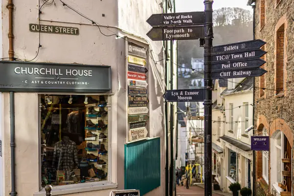 stock image Lynton, UK - February 16, 2024: Old Lynton and Lynmouth sign on Queen street Exmoor Devon.