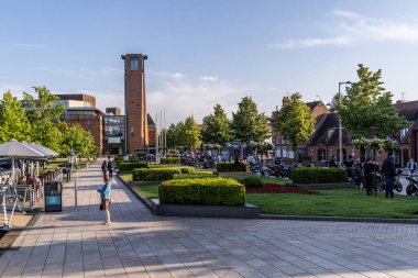 Stratford-upon-Avon, UK - June 5, 2024: The Royal Shakespeare Company Theatre seen from Bancroft Garden. clipart