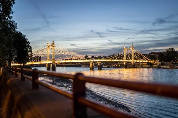 stock image London, UK - September 14, 2023: Long Exposure shot of light Albert Bridge at night.