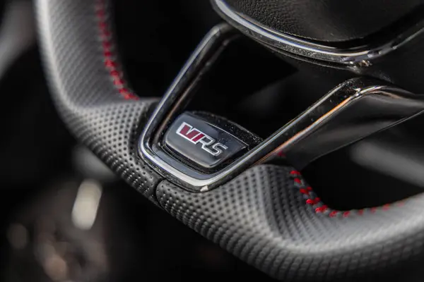 Stock image Stratford-upon-Avon, UK - June 5, 2024: Czech new model Skoda Kodiaq vRs interior dashboard and steering wheel closeup.