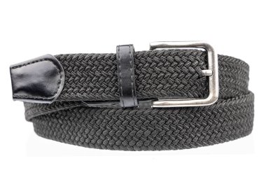 Siyah örülmüş tekstil esneme kemeri beyaza izole edilmiş..