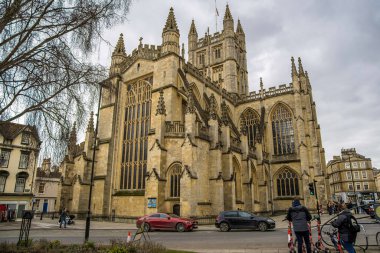 Bath, UK - 5 Haziran 2023: Bath Abbey. Geç Ortaçağ Kilisesi Viktorya Dönemi Gotik İç mimarisi Sir George Gilbert Scott.
