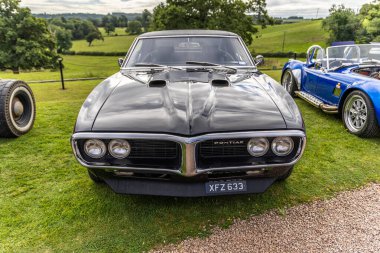 Bristol, UK- 11 Ağustos 2024 Black1967 Pontiac Firebird önü. Amerikan V8 kaslı arabası.