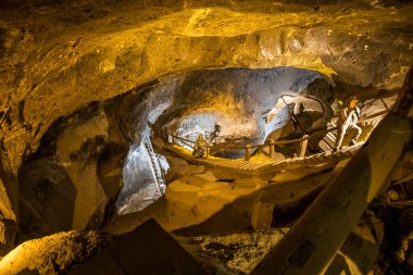 Wieliczka, Poland- 16 Temmuz 2023: Szyb Danilowicza Wieliczka Tuz Madeni Heykeli.