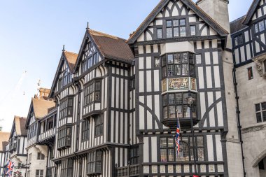 London, UK- September 19, 2024: Historic Tudor-style Liberty department store in London, unique black-and-white architecture on Great Marlborough Street. clipart