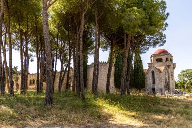 Rhodes, Greece - May 9, 2024: Filerimos Monastery on Filerimos Hill built by the Knights of St. John in the 15th century. clipart