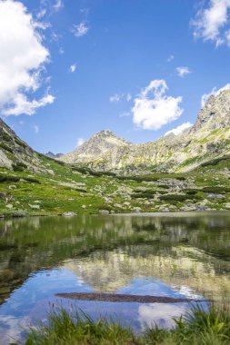 Mountain landscape in the Western Carpathians. Pond Lake Pleso nad Skokom in Mlynicka Valley, Vysoke Tatry High Tatras, Slovakia.