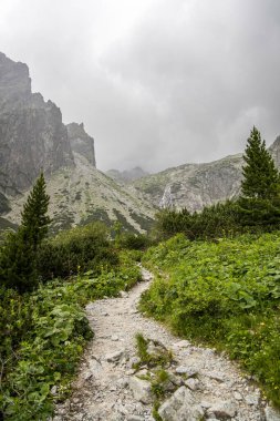 Vysoke Tatry Tatra Dağları Slovakya 'da Mala Öğrenci Dolinasında Bulutlu Gün ve Yol.