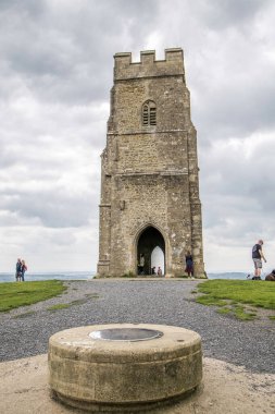 Glastonbury, UK- August 4, 2023 Glastonbury Tor St Michaels Tower at top of the hill. clipart