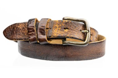 Klasik Pirinç Tokalı ve Çatlak Bitirişli Klasik Esmer Deri Kemer.