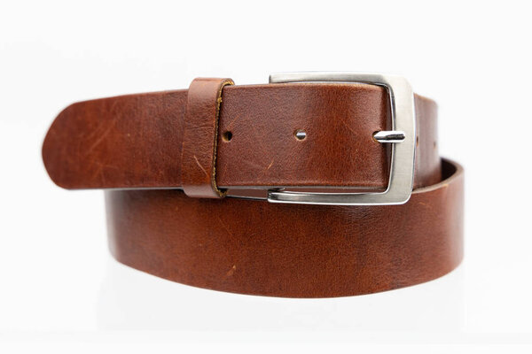 Genuine Brown Leather Belt with Sleek Silver Buckle and Timeless Style.