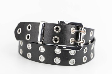 Siyah Deri Grommet Kemeri Çift Uzun Gümüş Tokalı Kaya Bel Biçimli Pantolon Elbiseleri veya Punk Sokak Giysileri İçin Beli Aksesuarı.