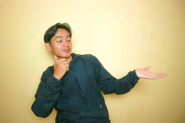 Bel Homme Asiatique Indonésien Pose Avec Beaucoup Expressions Sur Fond — Photo