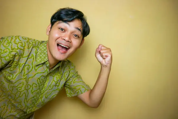Asian Indonesian Man Wearing Batik Clothes National Batik Day — Stock Photo, Image
