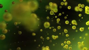 Hareket eden kamera efektli suda parlayan yeşil küreler, video 4k, 60 fps