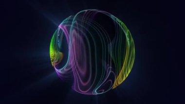 Parlak arkaplanlı enerji hatlarından oluşan soyut renkli küre, döngü videosu, 4k, 60fps