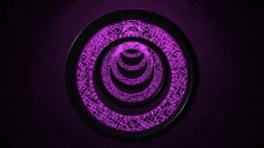 Aydınlatma ve renk değiştiren 4k, 60 fp ile yuvarlak renkli dijital elementlerden oluşan 3D bilim kurgu tüneli