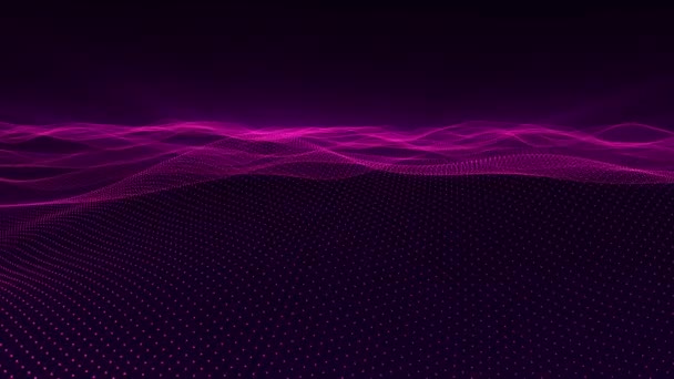 Абстрактні Рухомі Рожево Фіолетові Енергетичні Хвилі Частинок Сітка Сяючих Ліній — стокове відео
