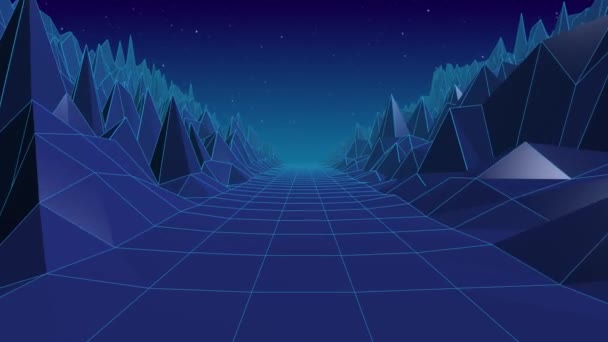 Arctische Nacht Landschap Gemaakt Van Blauwe Kristallen Vormen Retro Futuristische — Stockvideo