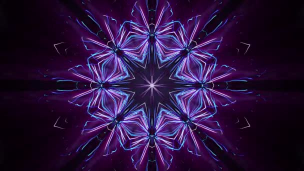 Fractal Kaleidoscope Made Glowing Neon Lines Dark Background Loop Video — Stock Video