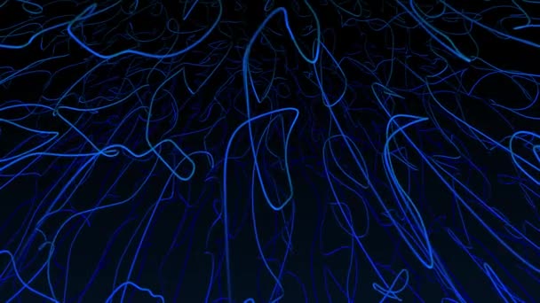 Cordes Abstraites Forme Néon Bleu Gribouillis Déplaçant Lentement Gravité Nulle — Video