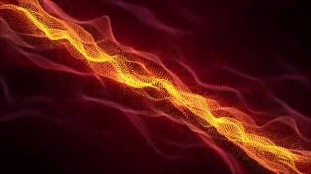 Циклічна Анімація Переміщення Абстрактних Хвиль Гарячих Жовтих Фіолетових Частинок Темному — стокове відео