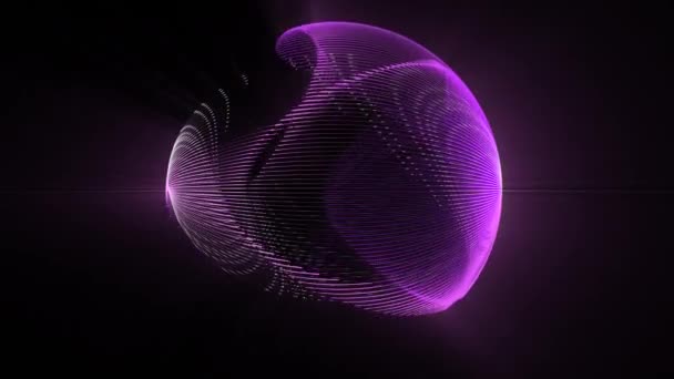 抽象紫色球体 由发光线和具有玻璃效果和发光背景的粒子制成 环形视频 60Fps — 图库视频影像