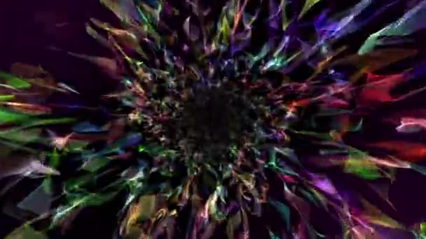 Magische Tunnel Gemaakt Van Stralende Kleurrijke Kristallen Vormen Een Donkere — Stockvideo