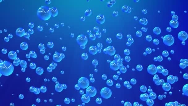 Плаваючі Блакитні Бульбашки Воді Блискучим Фоном Петля Відео — стокове відео