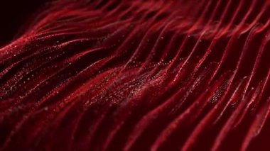 Pürüzsüz hareket eden parçacıklardan oluşan parlak kırmızı dalgalı bir alana sahip soyut arkaplan, 4k, 60 fps