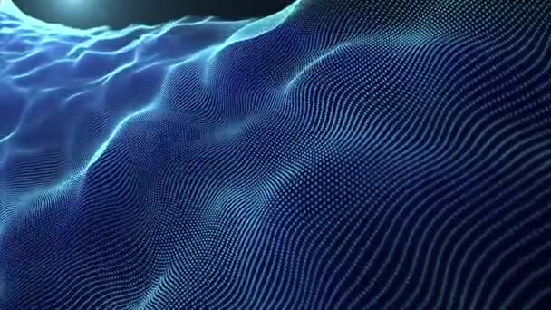 Abstract Blauwe Energie Golven Gemaakt Van Gloeiende Tech Lijnen Deeltjes — Stockvideo