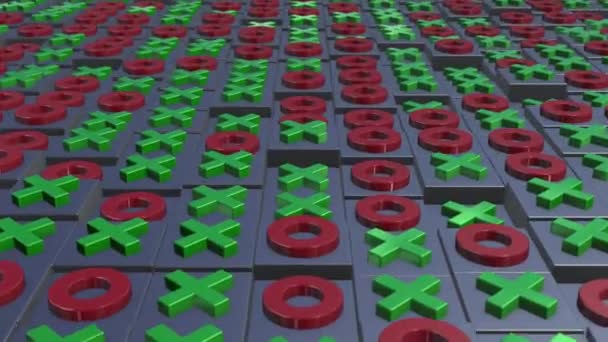 Abstraktní Animace Pohyblivých Bloků Zelenými Křížovými Značkami Červenými Kruhy Fps — Stock video