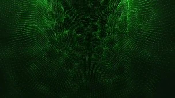 Campo Ondulado Abstracto Hecho Partículas Verdes Brillantes Sobre Fondo Oscuro — Vídeo de stock