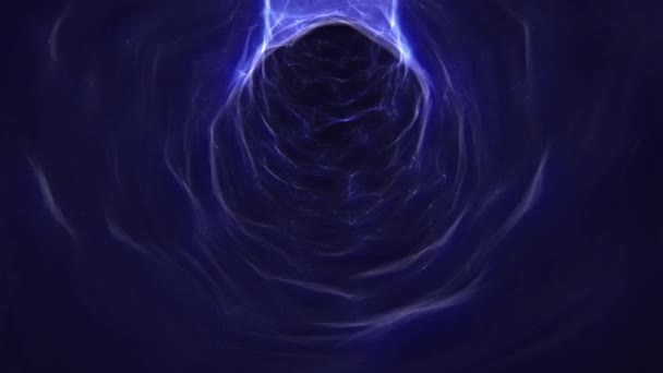 Túnel Azul Abstracto Hecho Ondas Brillantes Partículas Con Efecto Cámara — Vídeo de stock