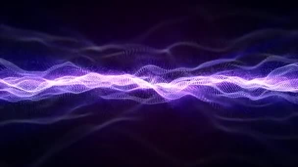 暗い青い背景 ループビデオ Fpsで白く紫色の粒子を光らせることから成っている抽象的な波 — ストック動画