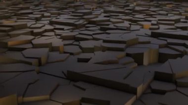 Kahverengi blokları altın yansıtmalı dönüştürmenin soyut üç boyutlu animasyonu, döngülü video, 4k, 60 fps